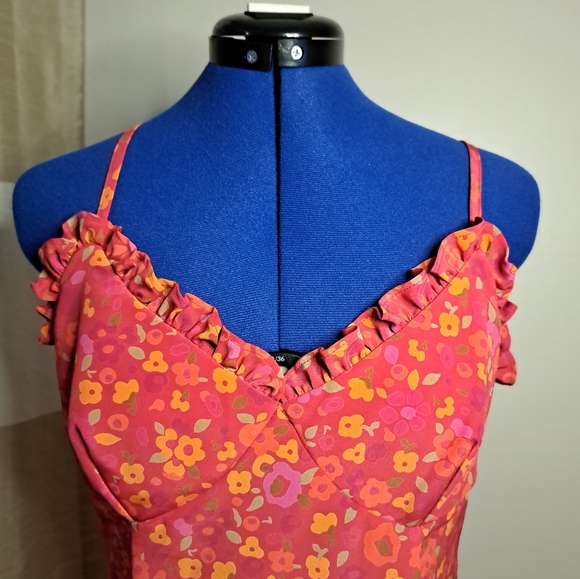 Express Pink Floral Dress Size 8 Spaghetti Summer Sundress Straps EUC Vacation - Picture 8 of 13